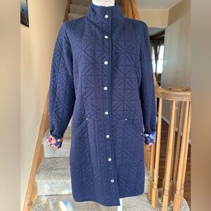 Quilted Long Jacket Navy Blue Women Size S